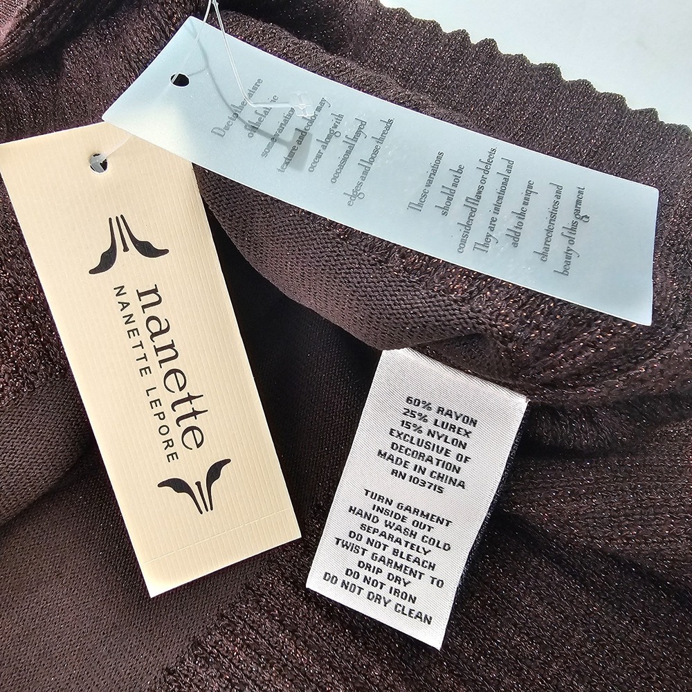 Nanette Lepore Brown Lurex Sweater Dress M Mock Neck Tiered NM2F11P61 $138 NEW - Picture 3 of 11